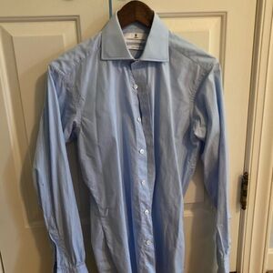 Turnbull & Asser Sky Blue Dress Shirt James Bond cocktail cuff 15 FLAW